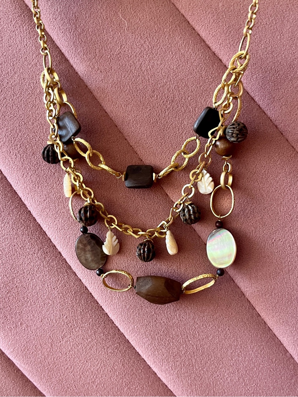 Gold-Tone Multi-Strand Brown Bead Necklace